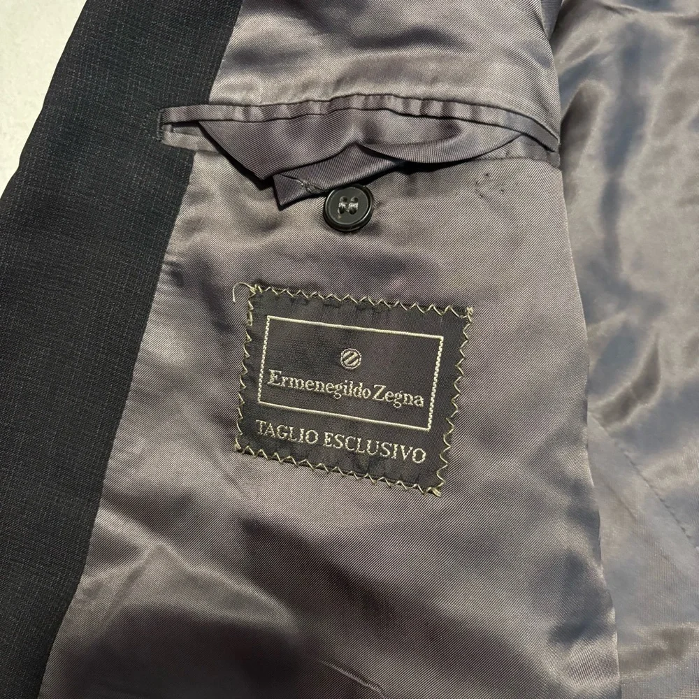 VTG Zegna 42R Taglio Esclusivo Black Check Blazer Double Breasted Italy Y2K
